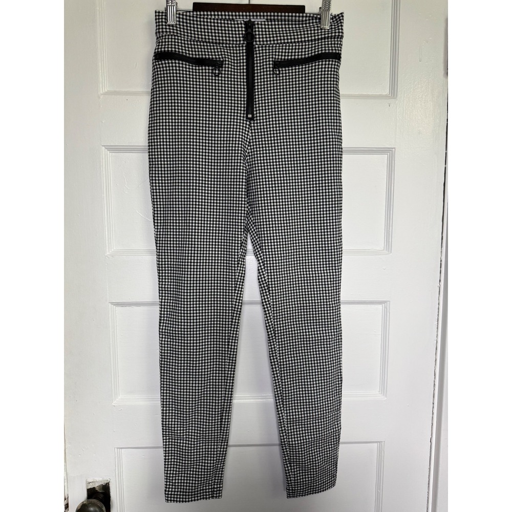 Urban Outfitters Susie Gingham High Waisted Zipper Skinny Pants Black White US 4